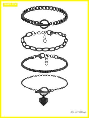 4pc Stainless Steel Heart Link Bracelet Set Gothic Punk Grunge Y2K Stackable